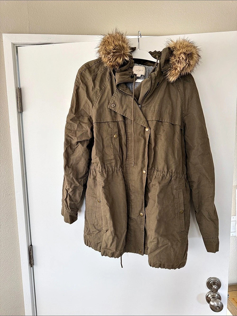 LOFT Faux Fur Hood Jacket in Brown Size Small